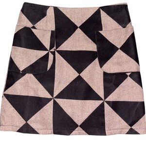 Kling Black and Tan Geometric Pattern Mini Skirt